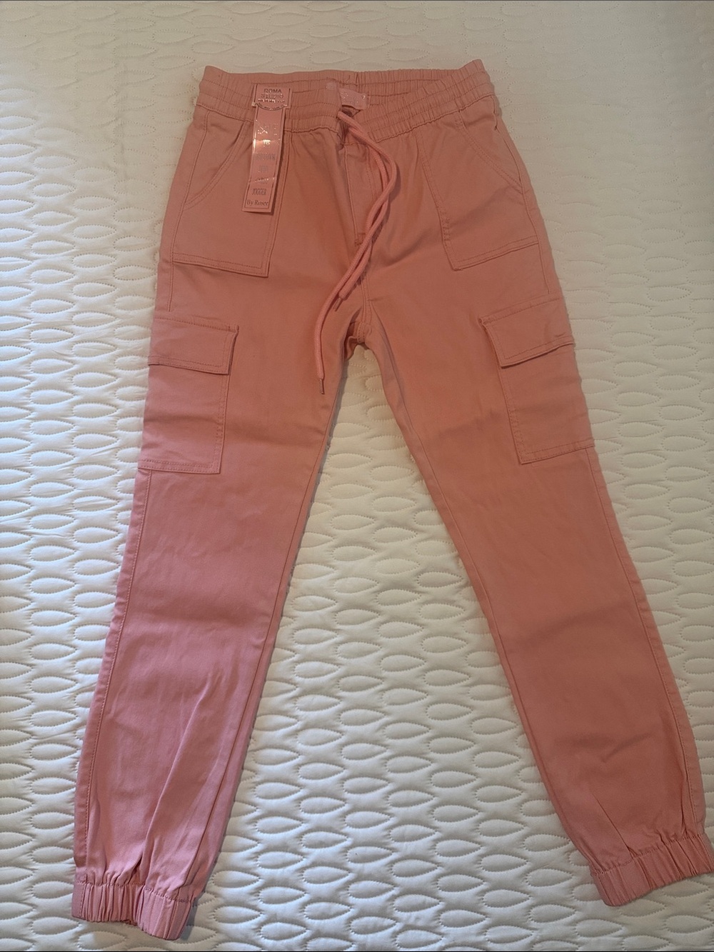 Kids Cargo Jogger Pants in Coral Pink size L